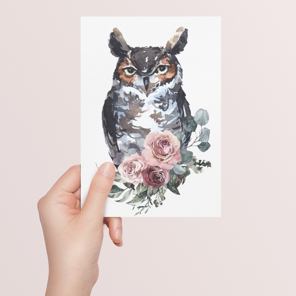 Owl Watercolor Wall Art Print Poster Unframed - Picture 8 of 15